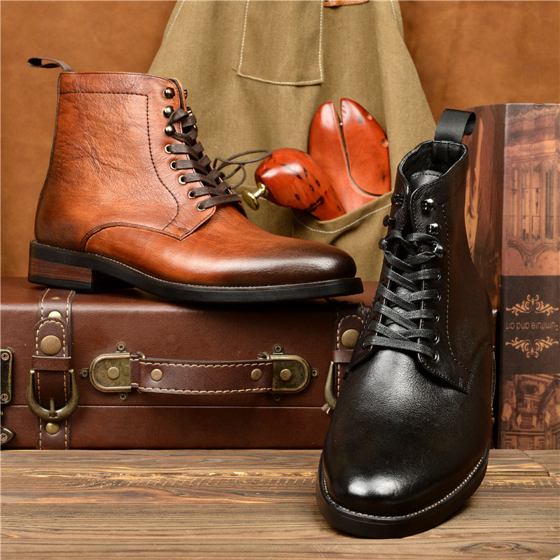 Soft Top Cowhide High Top Boots For Men Ooho