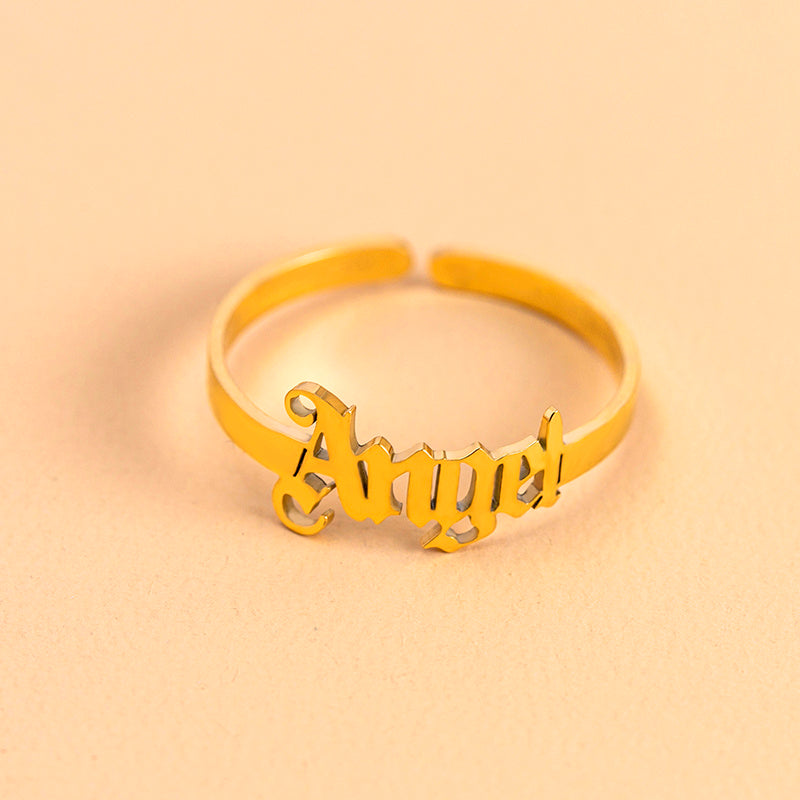Gold Letter Angel Adjustable Rings For Women Ooho