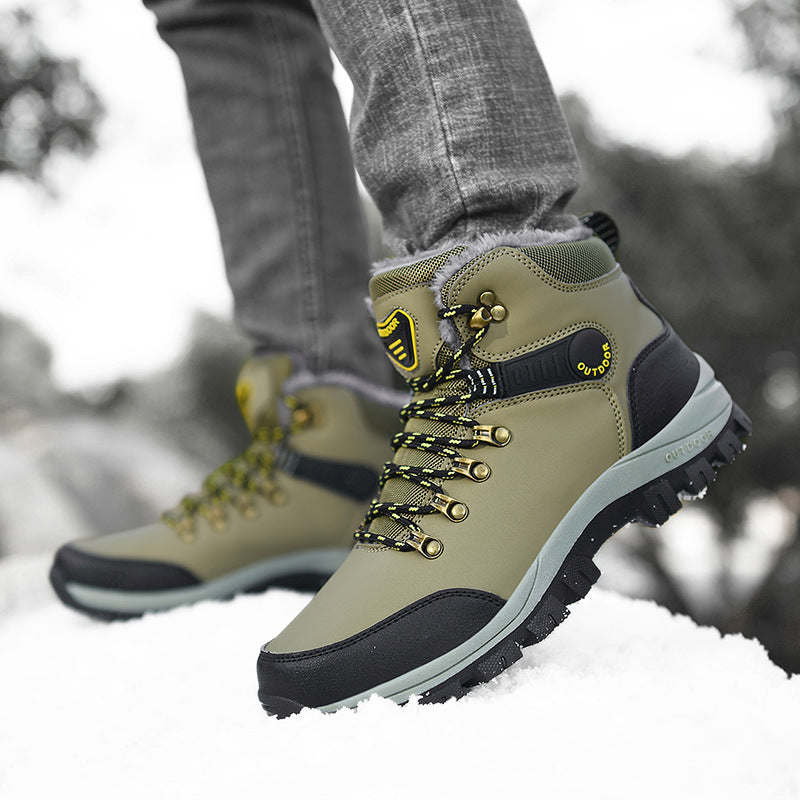 Winter Snow Boots Men Warm Plush Ankle Boots Hiking Lace-up Shoes Ooho