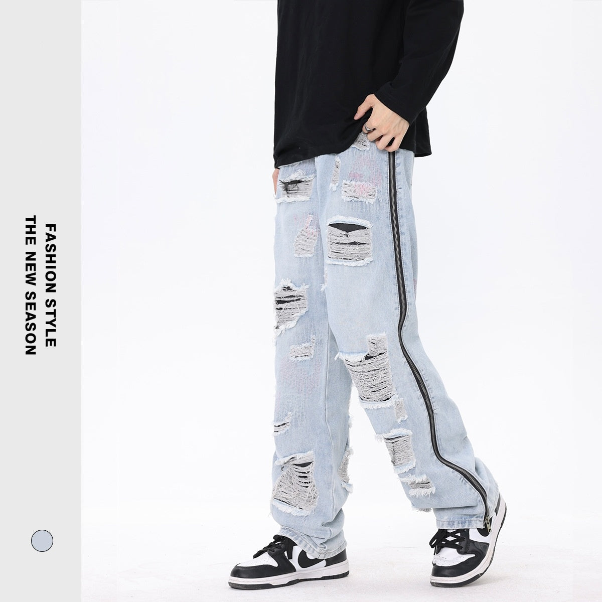 American Street Style Retro Tattered Washed Jeans | Vintage Distressed Denim for Women Ooho