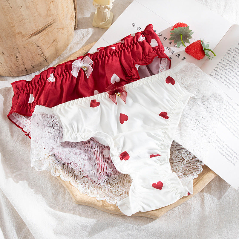 Panties For Women Lace Kawaii Sexy Lingerie Underwear Heart Print Gril Briefs Female Casual Ooho