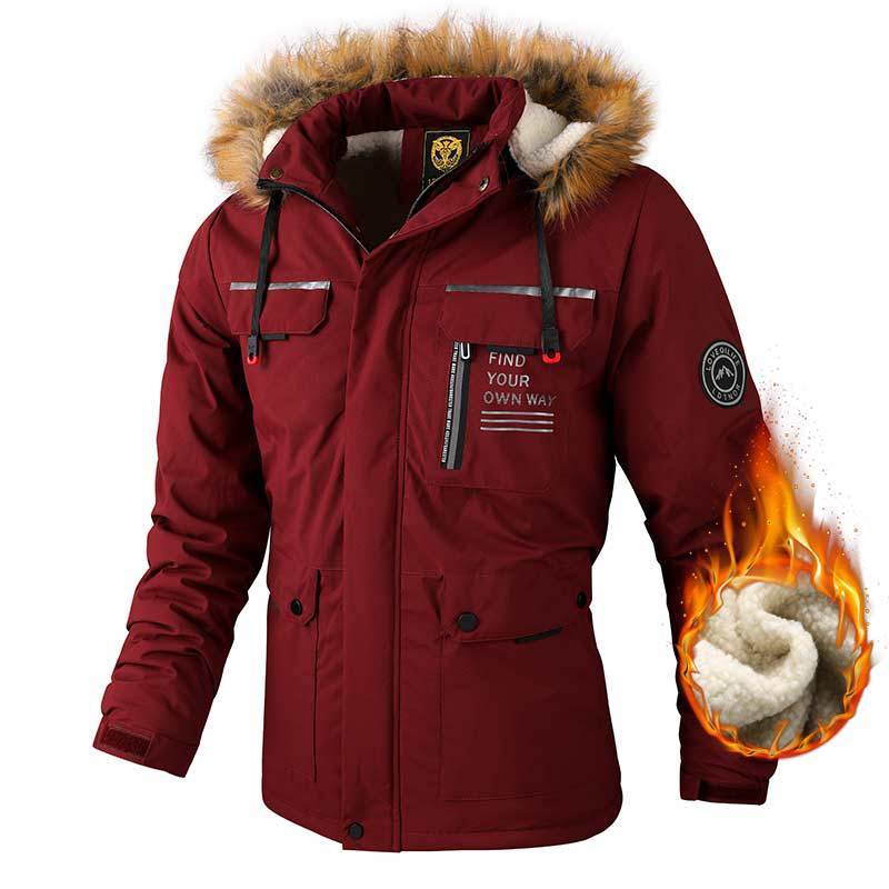 Men's Casual Hooded Jacket Parka Autumn And Winter Warm Solid Color Windproof Coat Outdoor Clothes With Multiple Pockets Ooho