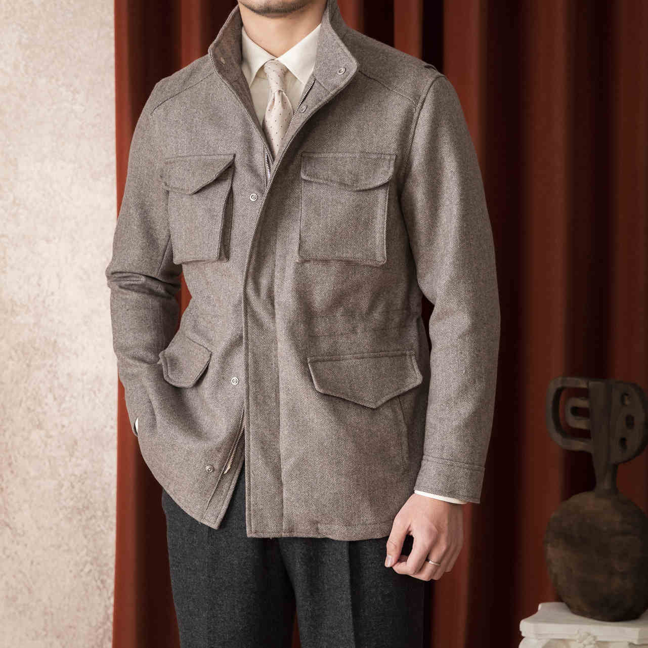 Wool Safari Jacket Jacket Casual Slim Jacket Men Ooho