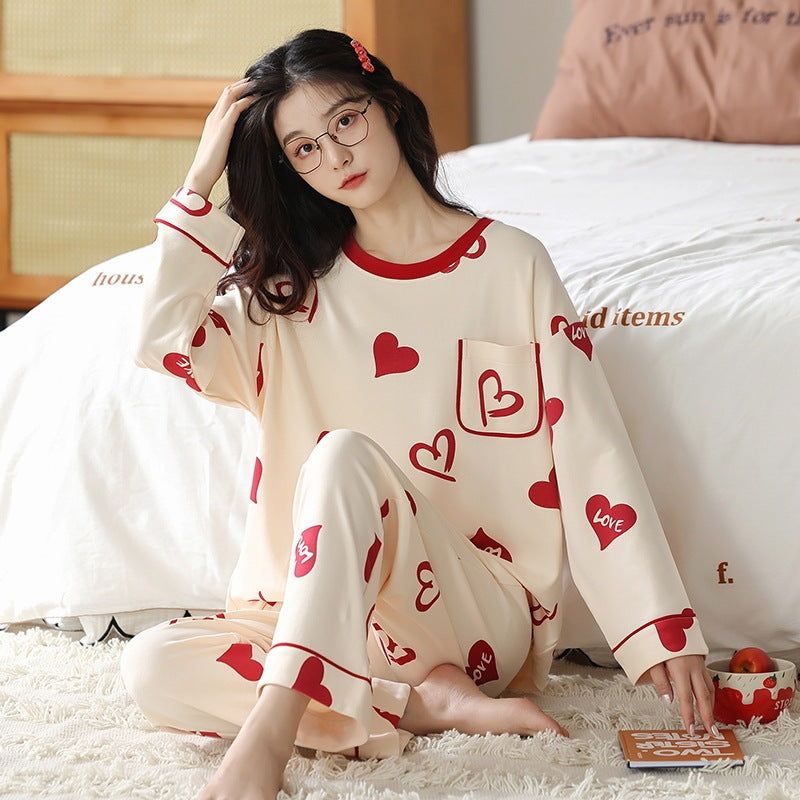 Loose Print Pajamas Women Autumn Winter Pyjama Set Long Sleeves And Trousers Elegant Sleepwear Girl Loungewear Home Clothes Ooho