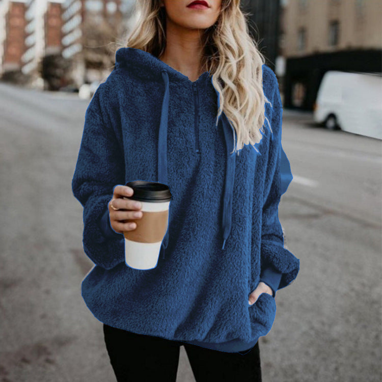 Women's Polerones Fleece Hoodies Long Sleeve Hooded Pullover Sweatshirt Autumn Winter Warm Zipper Pocket Coat Female Sweatshirt Ooho