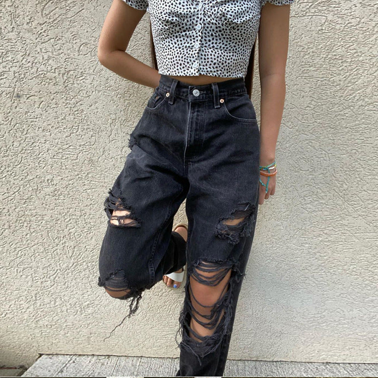 Women’s Ripped Hole Slim Fit Jeans | Trendy Thinner Look Distressed Denim Ooho