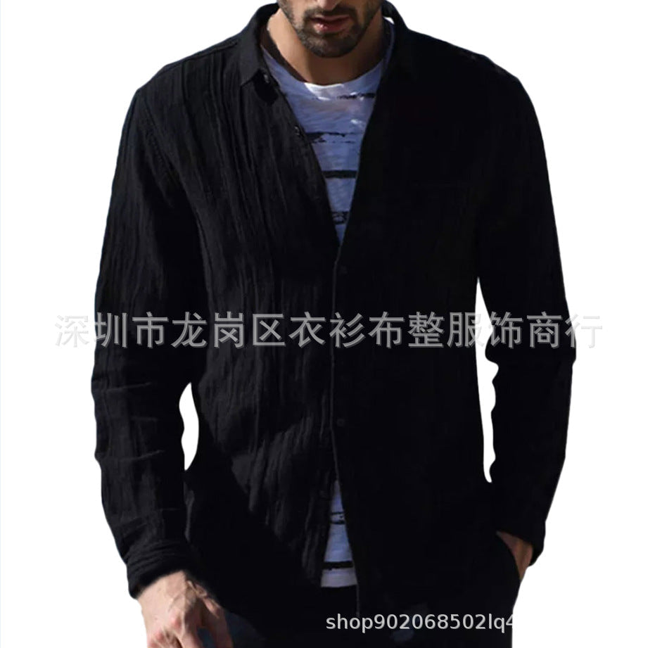 Cotton Cardigan Long Sleeve Shirt For Men Ooho