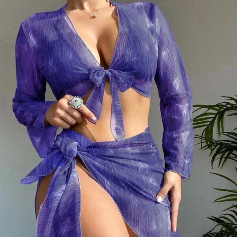Swimsuit New 4 PCs Set Split Long Sleeve Bikini For Women Ooho