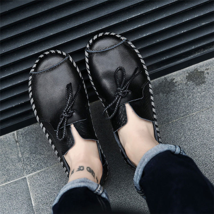 British Style Casual Men Loafers Shoes Spring Autumn Genuine Leather Slip On Men's Flats Footwear Plus Size 38-49 Shoes Ooho