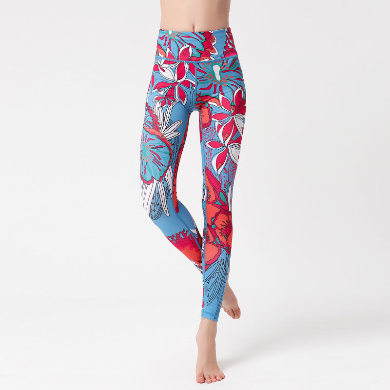 Fashion Floral Print Leggings for Women – High Waist Hip Lifting Yoga Pants, Running & Fitness Sports Trousers Ooho