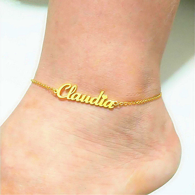 Summer Personalized Custom Name Anklets For Women Stainless Steel Cable Chain Gold Colour Sandy Beach Exquisite Jewelry Present Ooho