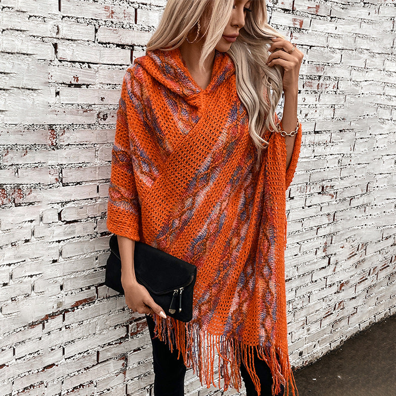 Women's Fashion Knitted Tassel Cape & Shawl – Cozy Boho Chic Wrap Ooho