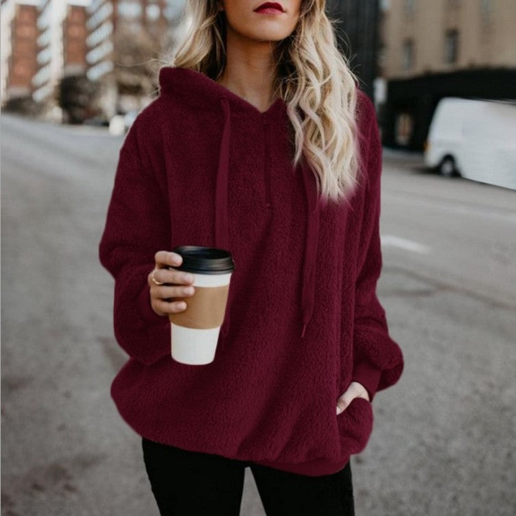 Women's Polerones Fleece Hoodies Long Sleeve Hooded Pullover Sweatshirt Autumn Winter Warm Zipper Pocket Coat Female Sweatshirt Ooho