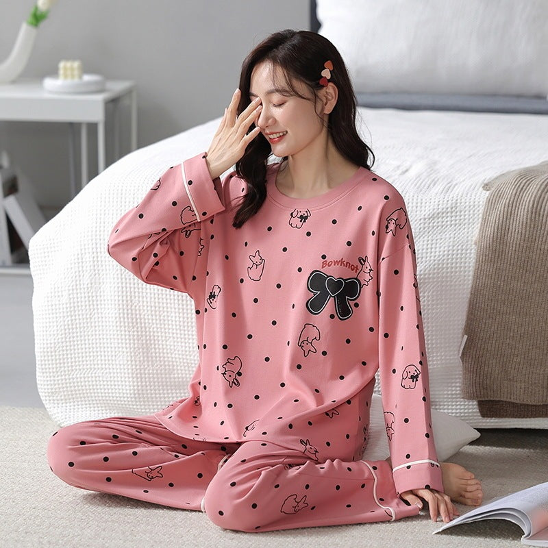 Loose Print Pajamas Women Autumn Winter Pyjama Set Long Sleeves And Trousers Elegant Sleepwear Girl Loungewear Home Clothes Ooho