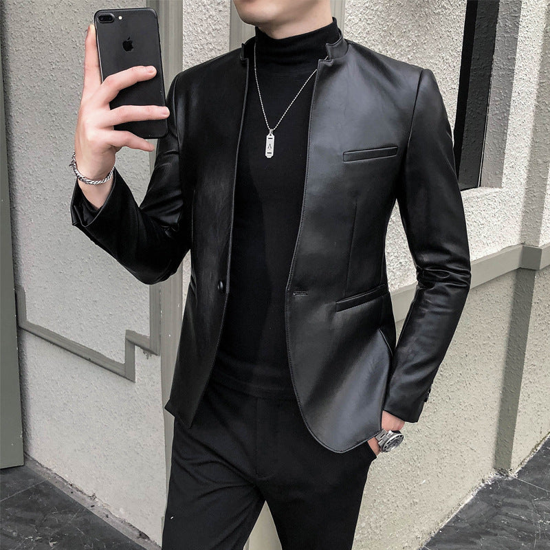 Slim Trend Fashion Brand Simple Leather Jacket Jacket Men Ooho