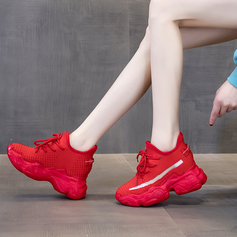 Inner increase flying knit sports high heels Ooho