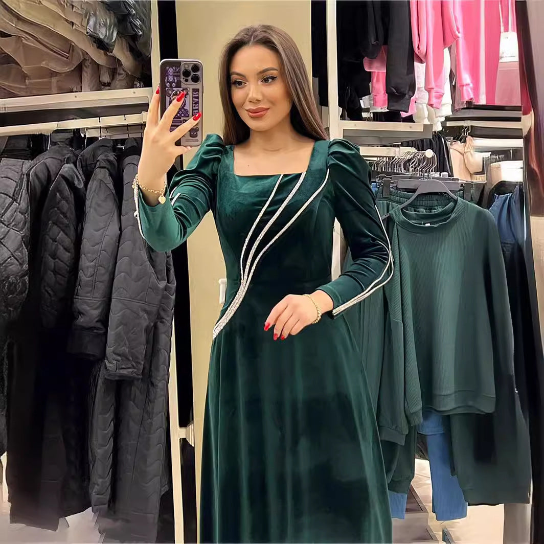 Long Sleeve Rhinestone Maxi Dress | Glamorous Evening Gown Ooho
