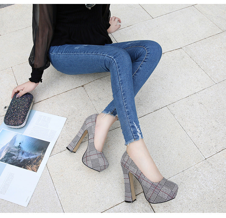 High heels waterproof platform houndstooth Ooho