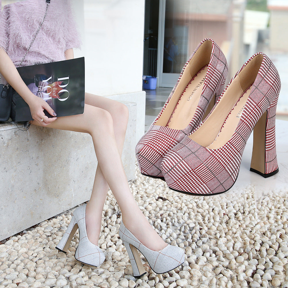 High heels waterproof platform houndstooth Ooho