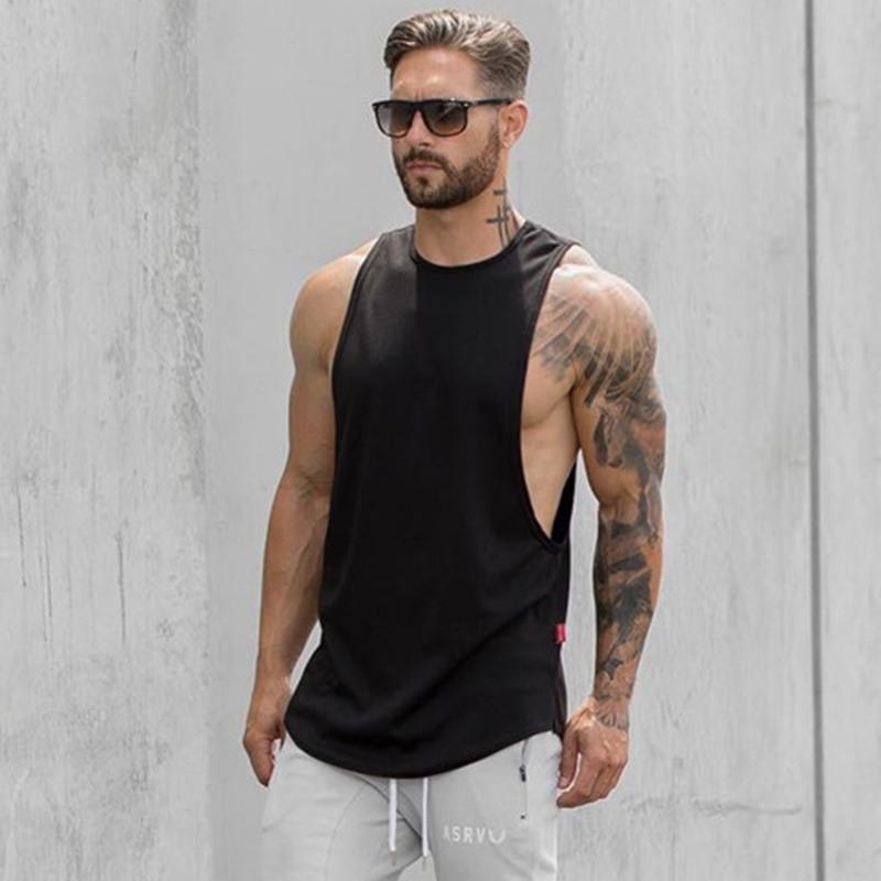 Men Long Tank Muscle Workout T-Shirt Bodybuilding Gym Athletic Training Sports Tops Ooho