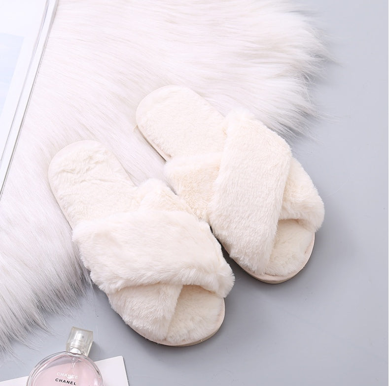 Winter Women Home Slippers With Faux Fur Fashion Warm Shoes Woman Slip On Flats Female Slides Black Plus Size Ooho