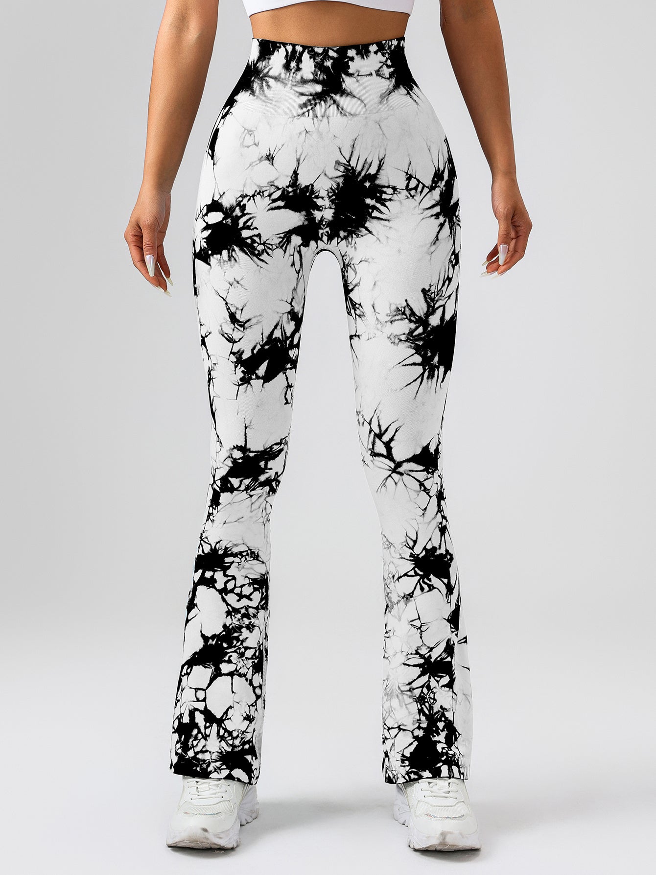 High-Waist Tummy Control Flare Yoga Pants for Women – Tie-Dye Slimming Bootcut Workout Leggings, Stretch Fitness Activewear Ooho