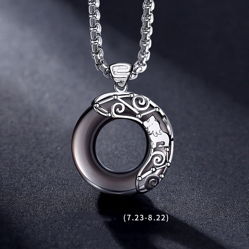 Zodiac Necklace Male Hip Hop Obsidian Ooho