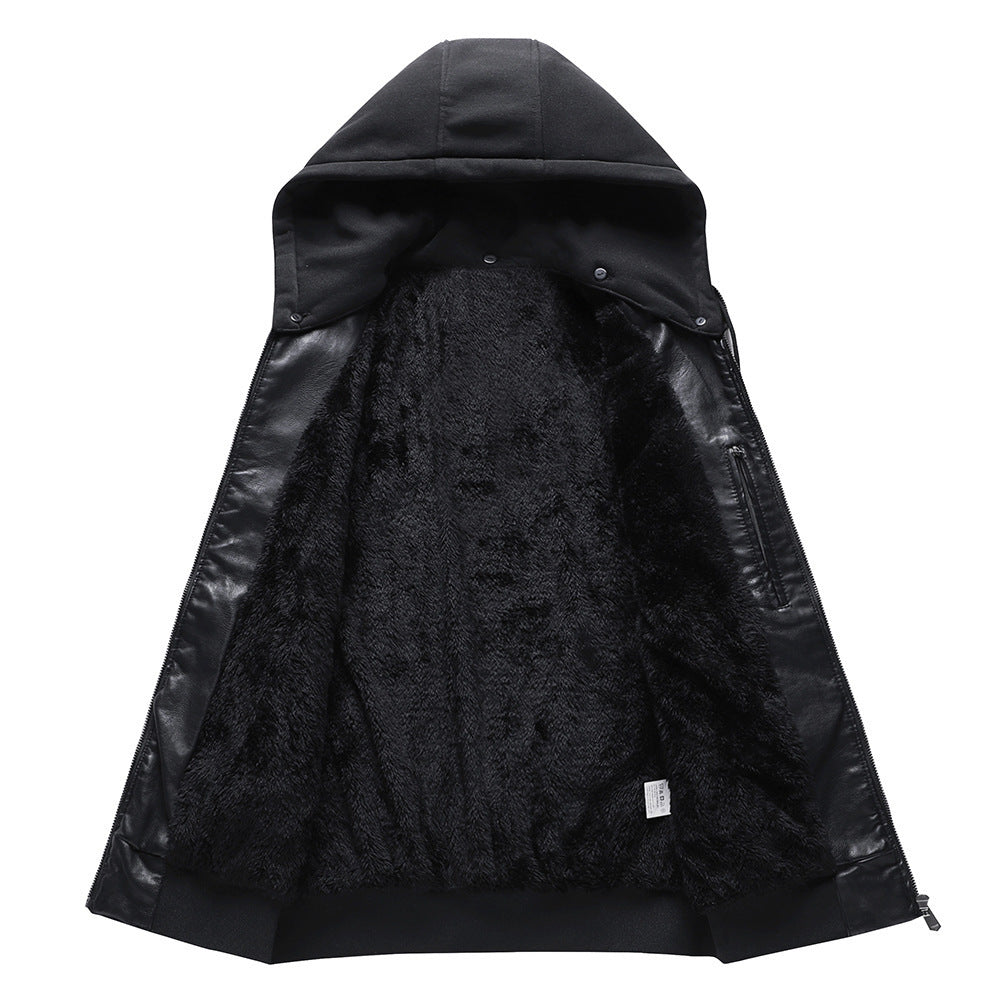Winter Stand-collar PU Jacket Leather Jacket Men Ooho