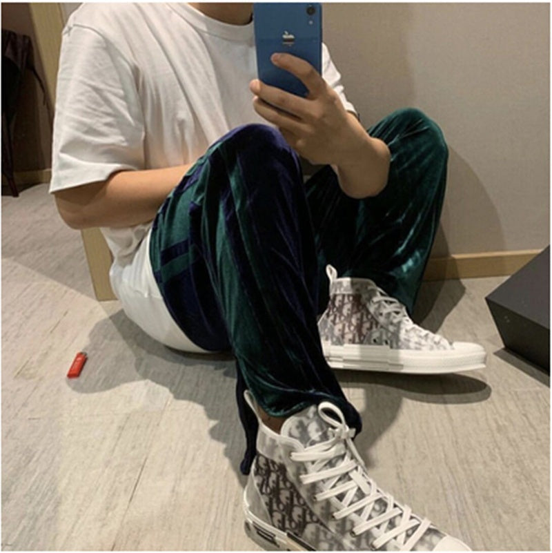 Velour Track Pants Men Women Hip Hop Fashionable Velvet Pan Ooho