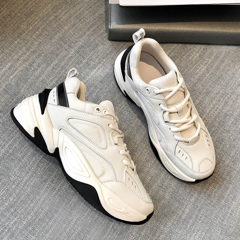 Thick-soled Leather All-match Women's White Sneakers Ooho