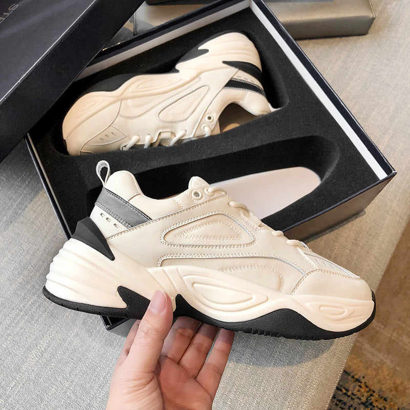 Thick-soled Leather All-match Women's White Sneakers Ooho