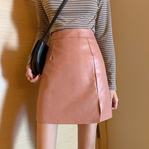Hot Fashion Women’s Shiny Leather Mini Skirt | High Waist Bodycon Zipper Pencil Skirt Ooho