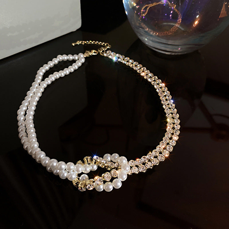 Pearl Crystal Choker Necklaces For Women Short Chain Rhinestone Necklaces Statement Jewelry Ooho