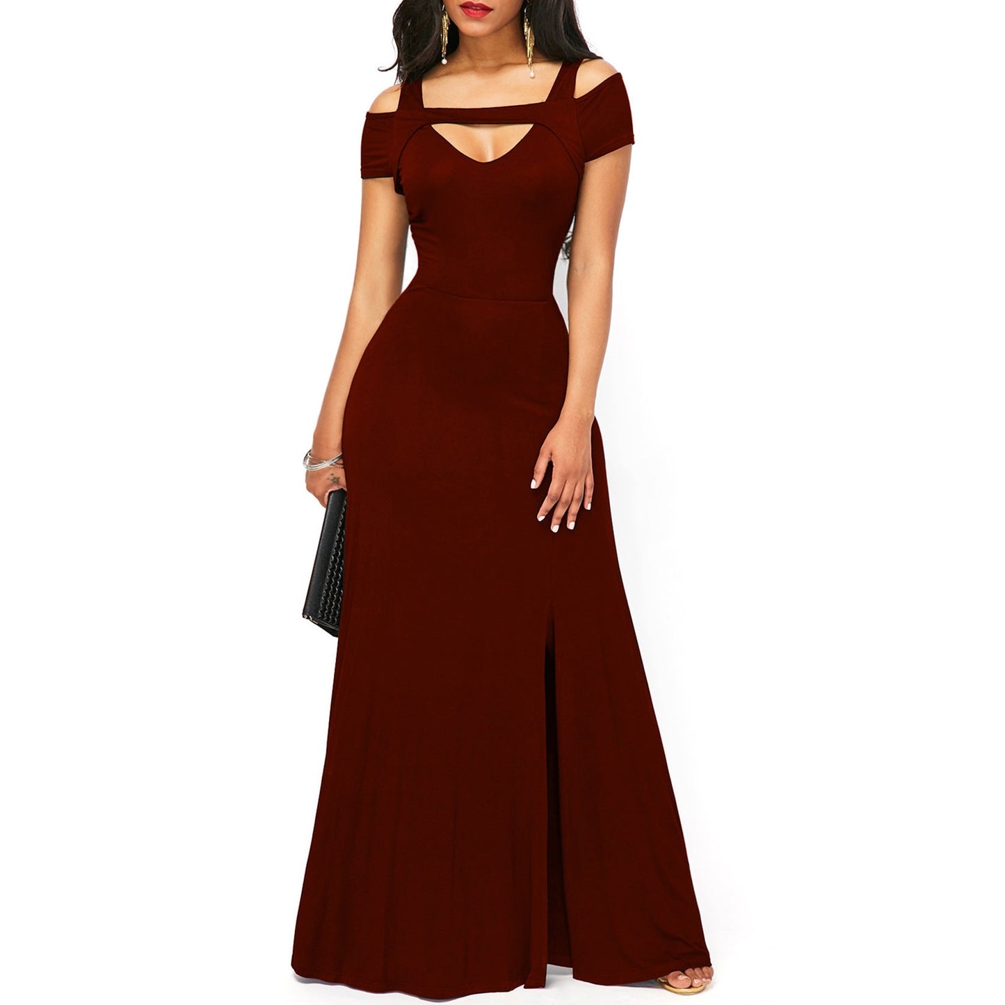 Solid Color V-Neck Strapless Split Slim Fit Party Dress for Women | Sexy Evening Dress Ooho