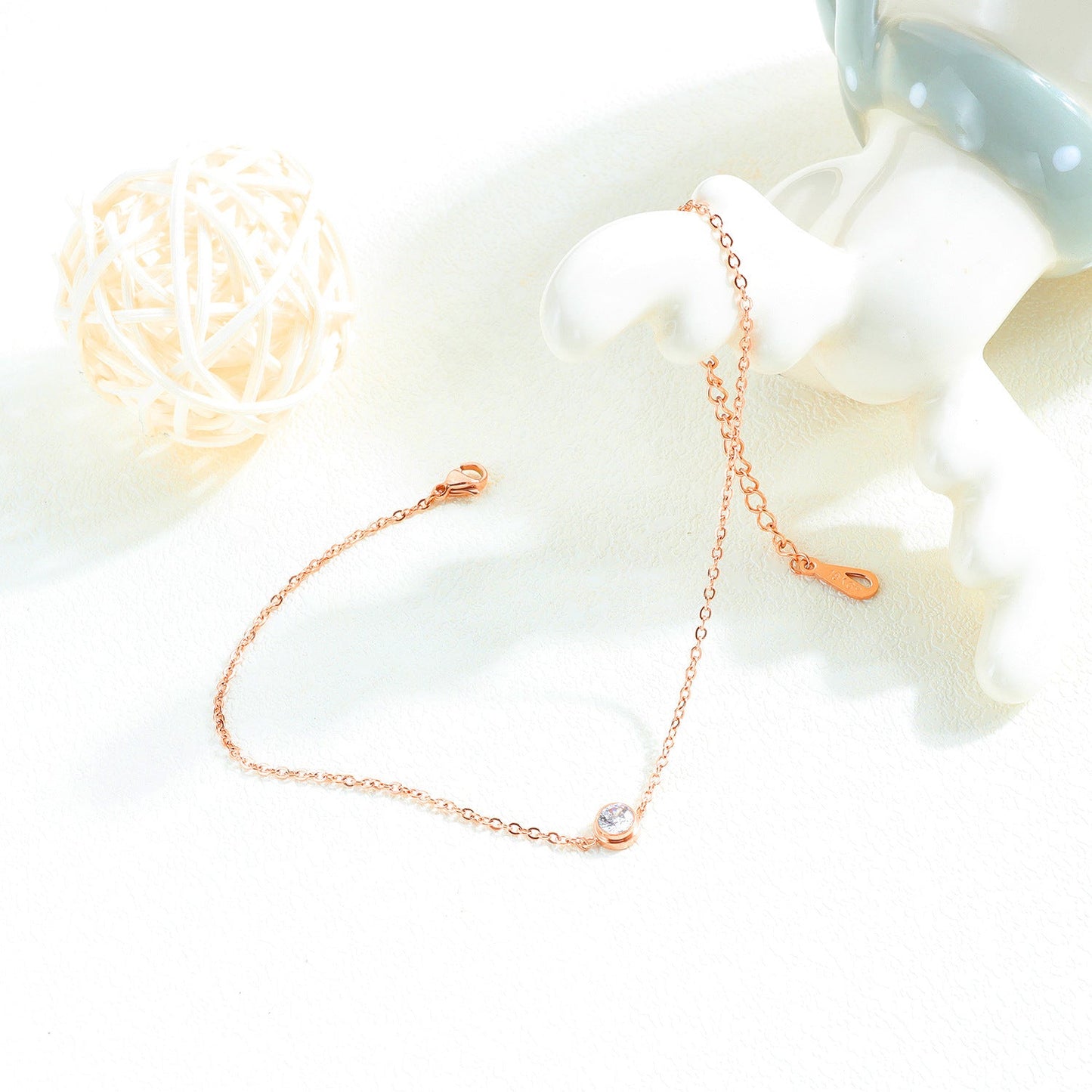 JeeMango Cubic Zirconia Anklet Foot Jewelry Rose Gold Anklet Bracelet Leg Chain Stainless Steel Anklets Women Jewelry JA19034 Ooho