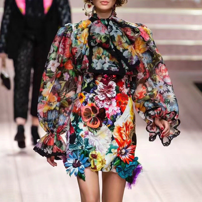 Vintage Floral print Chiffon Shirts Blouse Women Ooho