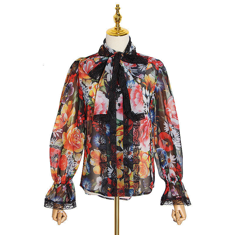 Vintage Floral print Chiffon Shirts Blouse Women Ooho