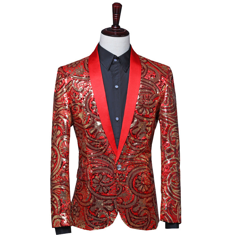 Men's Green Fruit Collar Stage Performance Suit Jacket Ooho