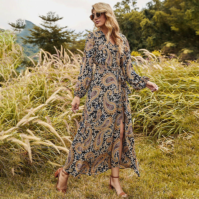 Women's Wrap Dress V Neck Long-Sleeved Floral Dress Women null