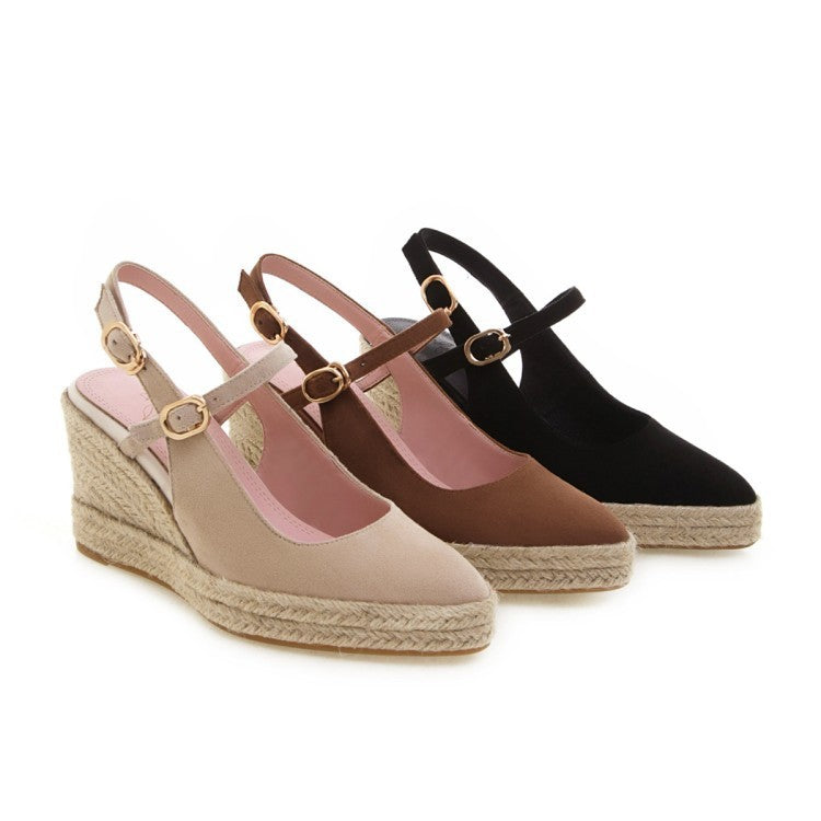 Women Shoes Platform Sandals Peep Toe High Wedges Heel Ankle Buckles Espadrilles Ooho