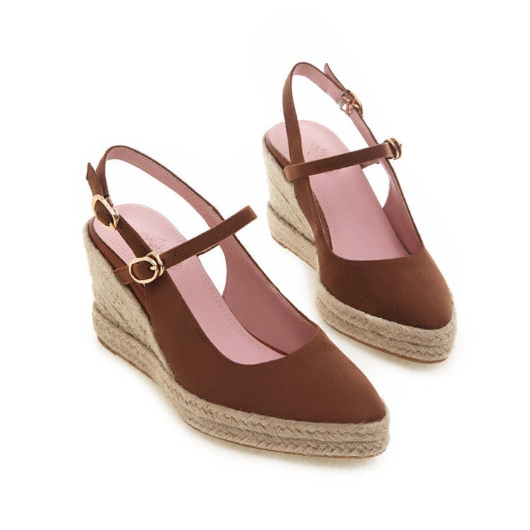 Women Shoes Platform Sandals Peep Toe High Wedges Heel Ankle Buckles Espadrilles Ooho
