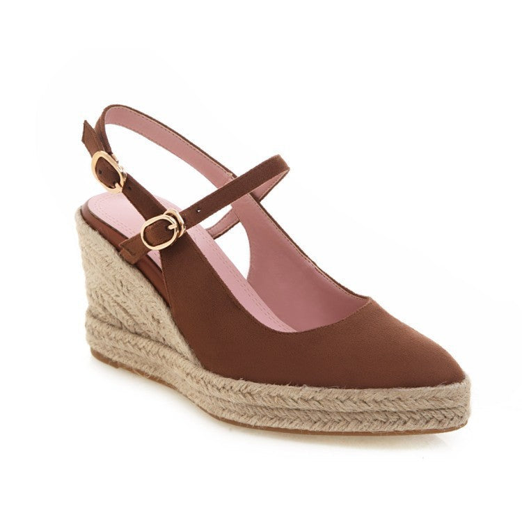 Women Shoes Platform Sandals Peep Toe High Wedges Heel Ankle Buckles Espadrilles Ooho