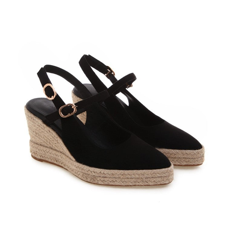 Women Shoes Platform Sandals Peep Toe High Wedges Heel Ankle Buckles Espadrilles Ooho