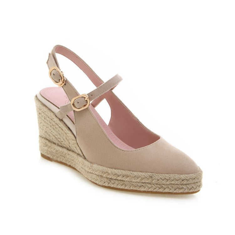Women Shoes Platform Sandals Peep Toe High Wedges Heel Ankle Buckles Espadrilles Ooho