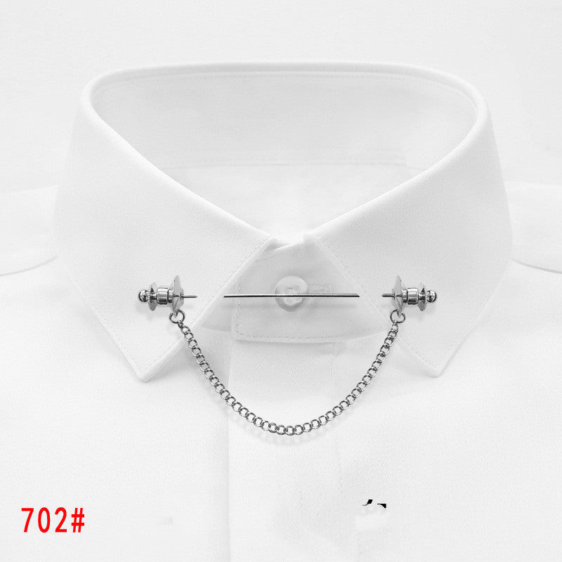 Simple Personality Gold Color Pins Brooches Metal Chain Tassel Shirt Collar