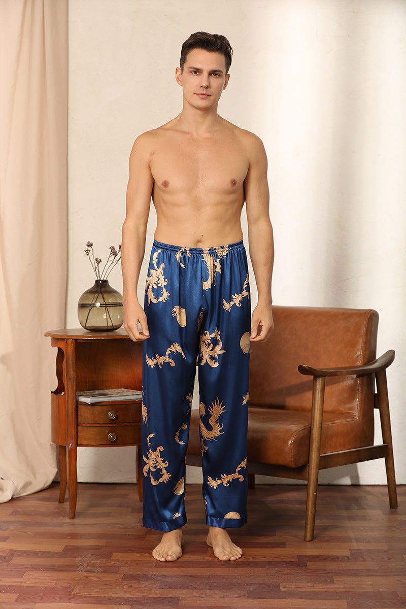 Luxury Silk Robe Pants Pajama Set Two-piece Imitate Silk Long-sleeved Pajamas Large Size Bathrobes Robe Sets For Men Clothing Ooho
