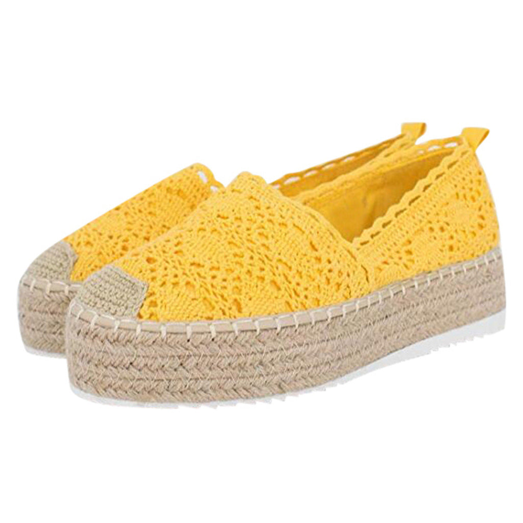 Women Flats Shoes Espadrilles Flatform Lace Canvas Hollow Floral Ooho