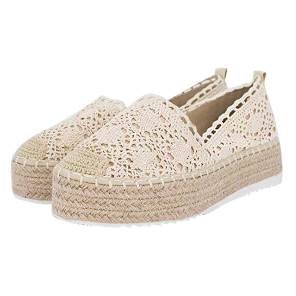 Women Flats Shoes Espadrilles Flatform Lace Canvas Hollow Floral Ooho