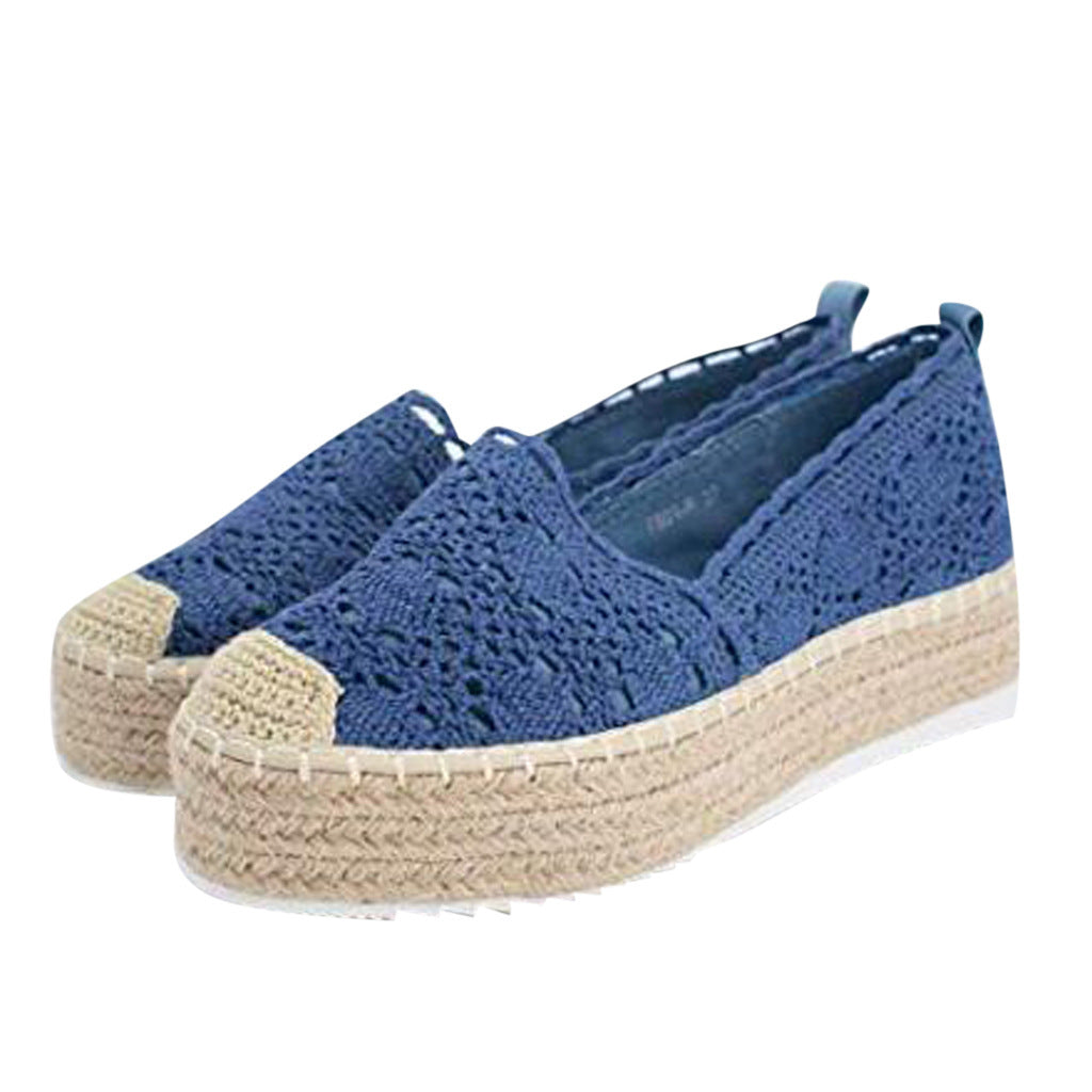 Women Flats Shoes Espadrilles Flatform Lace Canvas Hollow Floral Ooho
