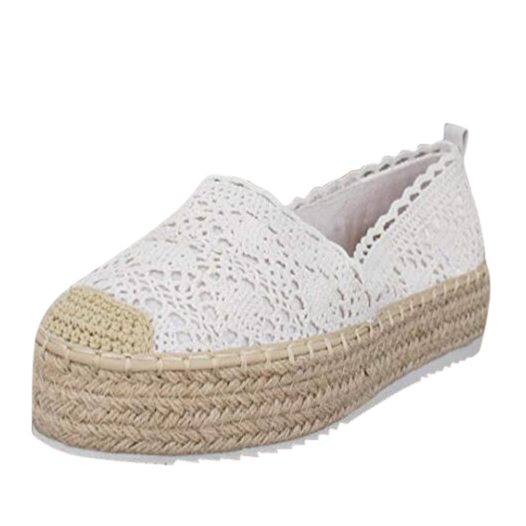 Women Flats Shoes Espadrilles Flatform Lace Canvas Hollow Floral Ooho